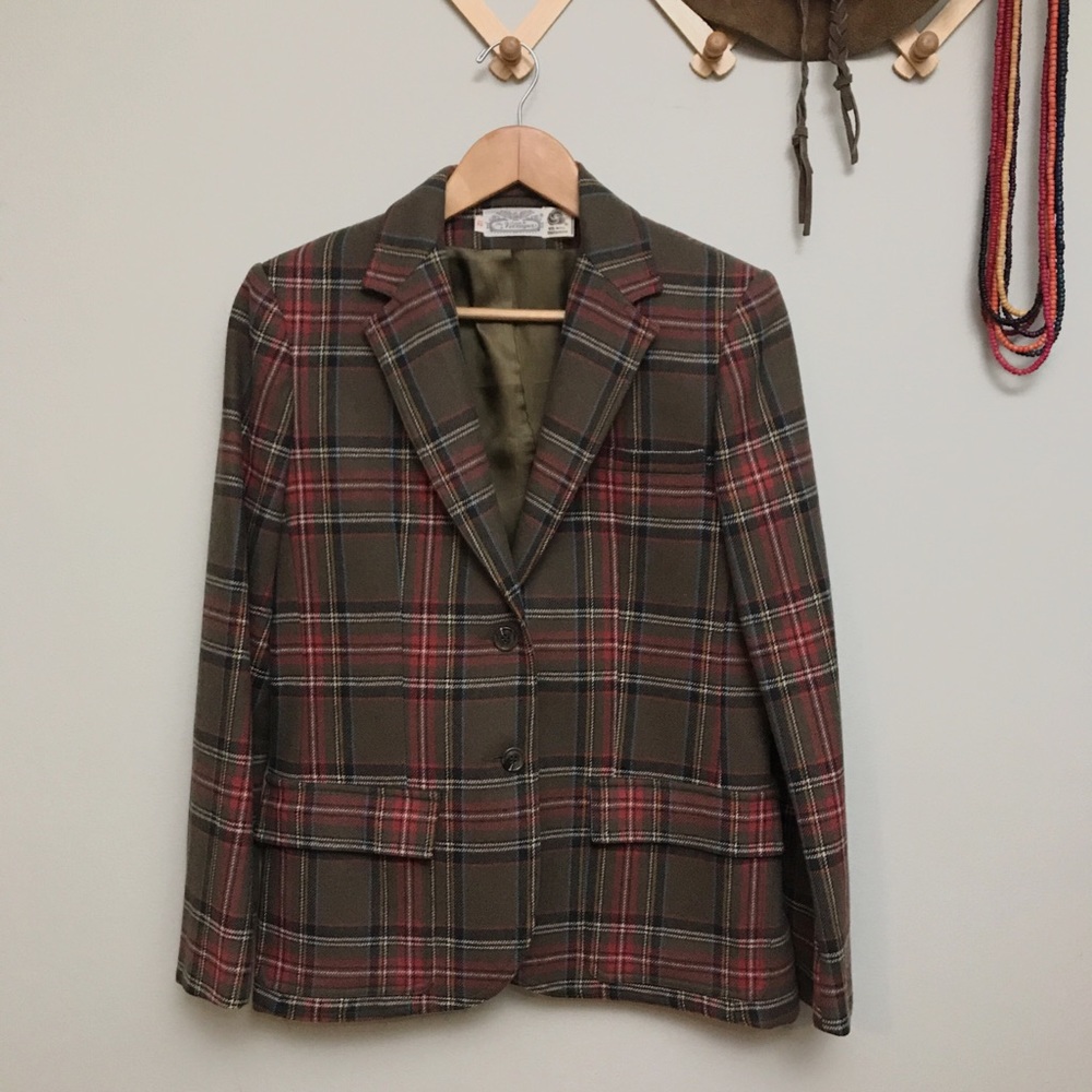Vintage Wool Blazer 1970s Plaid Blazer
